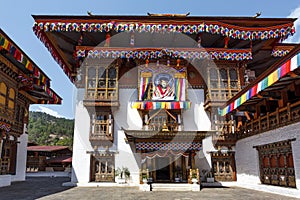 Exterior of the rich decorated Punkha Dzong in Punakha, Bhutan