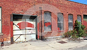 Exterior of ruined abandoned building in Detroit