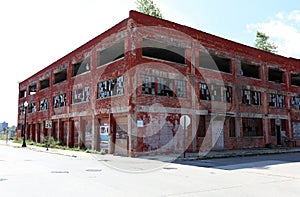 Exterior of ruined abandoned building in Detroit