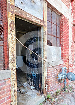 Exterior of ruined abandoned building in Detroit