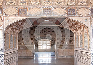 Exterior of Sheesh Mahal palace, Hall of Mirrors in Amber Fort, Rajasthan, India