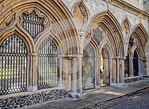 Exterior shot of  the cloisters of Norwich Cathedral