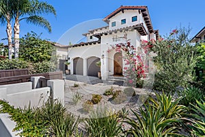 Exterior shot of a luxurious Spanish-style home in Hollywood, California. photo