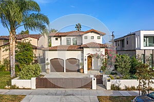 Exterior shot of a luxurious Spanish-style home in Hollywood, California. photo