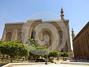 Exterior shot of minaret Al Rifai mosque in Egypt. Islamic Cairo