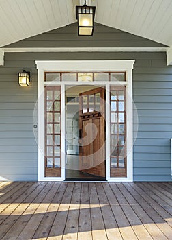 Exterior shot of an open Wooden Front Door