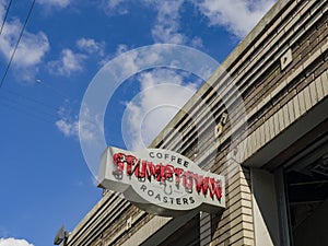 Exterior sign of the famous Stumptown Coffee