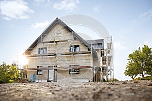 Exterior of a single family house under construction