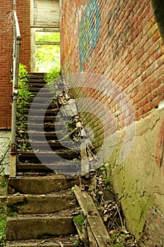 Exterior staircase on a abandoned building