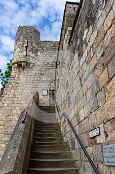 Exterior stone staircase attached to Bootham Bar in York, England