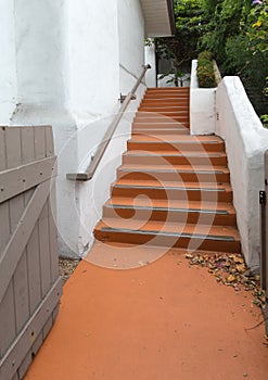 Exterior stucco wall and stairway