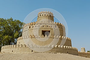 Exterior and towers of the Al Jahili Fort in Al Ain, Abu Dhabi, United Arab Emirates