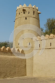 Exterior and towers of the Al Jahili Fort in Al Ain, Abu Dhabi, United Arab Emirates