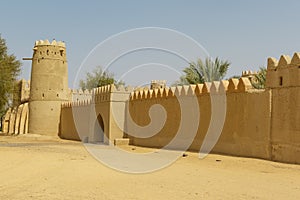 Exterior and towers of the Al Jahili Fort in Al Ain, Abu Dhabi, United Arab Emirates