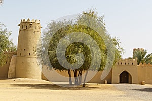 Exterior and towers of the Al Jahili Fort in Al Ain, Abu Dhabi, United Arab Emirates