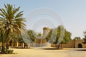 Exterior and towers of the Al Jahili Fort in Al Ain, Abu Dhabi, United Arab Emirates