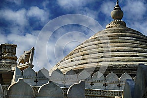 Exterior towers and columns of  Chaturmukha Dharana Vihara   Jain temple photo