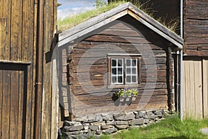 Exterior of the traditional timber house of the copper mines town of Roros, Norway.