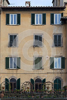 Exterior of typical Italian buildings. Lucca, Tuscany, Italy