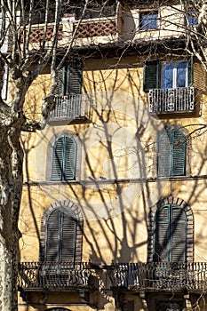 Exterior of typical Italian buildings in on Piazza Napoleone. Lucca, Tuscany, Italy photo