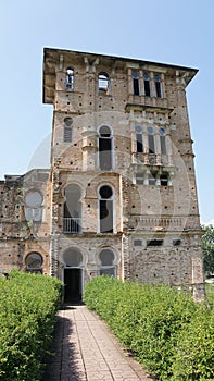 Exterior of unfinished abandoned mansion in Perak, Malaysia