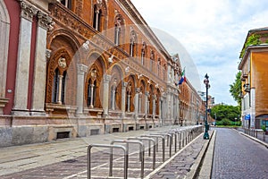 The exterior of the University of Milan. University of Milan is based in famous La Ca Granda