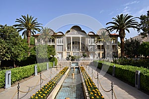 Exterior veiw of the historic Persian buildin in the Eram garden in Shiraz, Iran.