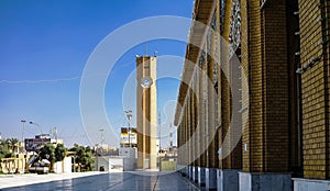 Exterior view of Abu Hanifa Mosque with clocktower Baghdad, Iraq