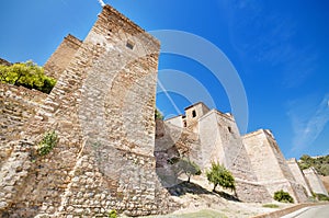 Exterior view of Alcazaba walls. Ancient fortress in Malaga, Spain.