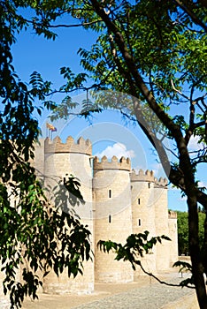 Exterior view of Aljaferia castle palace in Zaragoza, Spain photo