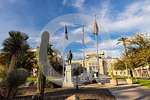 Exterior view of the Arizona State Capitol and Memorial Lt. Frank Luke Jr. Statue