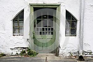 Old green door and windows