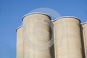 Exterior view of a cement factory, Silos for storage
