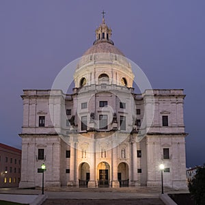 Exterior view of the church of the holy Engracia and national pantheon of Lisbon, Portugal, at twilight