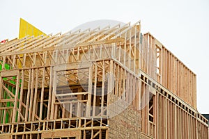 Exterior view construction new residential home framing