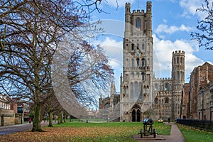 Exterior view of Ely Cathedral in Ely on November 22, 2012. Three unidentified people