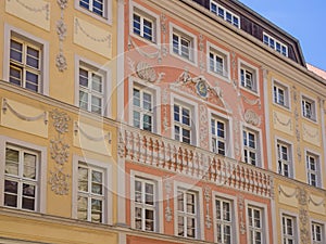 Exterior view of historic buildings in the old town of Bautzen, Saxony, Germany