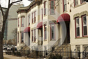 Exterior view of historical housing units in Denver, Colorado