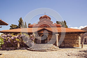 Exterior view of Holy Mary Perybleptos Church, City of Ohrid, North Macedonia FYROM