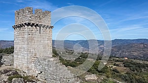 Exterior view at the iconic Numão Castle, ruins Castle on top at the mountains, an heritage medieval architecture structure