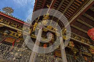 Exterior view of Leong San Tong Khoo Kongsi clanhouse against blue sky