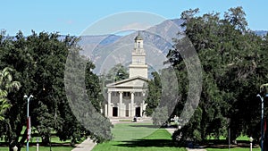 Exterior view of the Memorial Chapel in University of Redlands