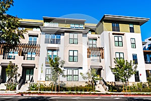 Exterior view of multifamily residential building; Mountain View, San Francisco bay area, California