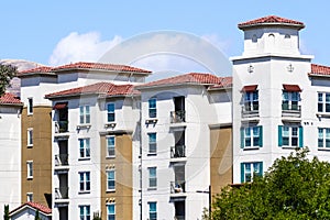 Exterior view of multifamily residential building; San Jose, South San Francisco bay area, California