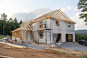 Exterior view of new house under construction