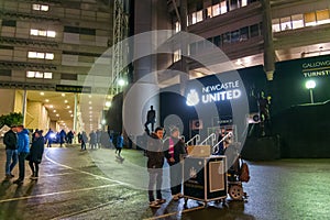 Exterior view of the Newcastle United football stadium St James' Park, ahead of a night soccer match