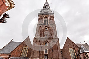 Exterior view of the Old Church in Amsterdam, the capital of the Netherlands