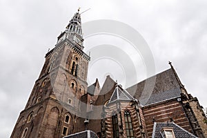 Exterior view of the Old Church in Amsterdam, the capital of the Netherlands