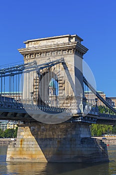 Exterior view of one of the pillars of the Szechenyi chain bridge