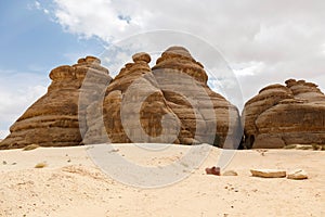 Exterior view of the rock formation to the Siq Jabal Ithlib in Al Ula, Saudi Arabia